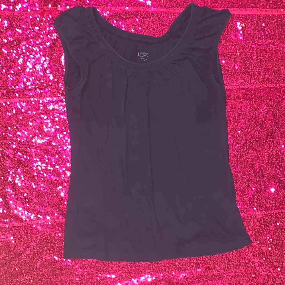 Loft Navy Blue Embroidered Collar Blouse Size‎ Small